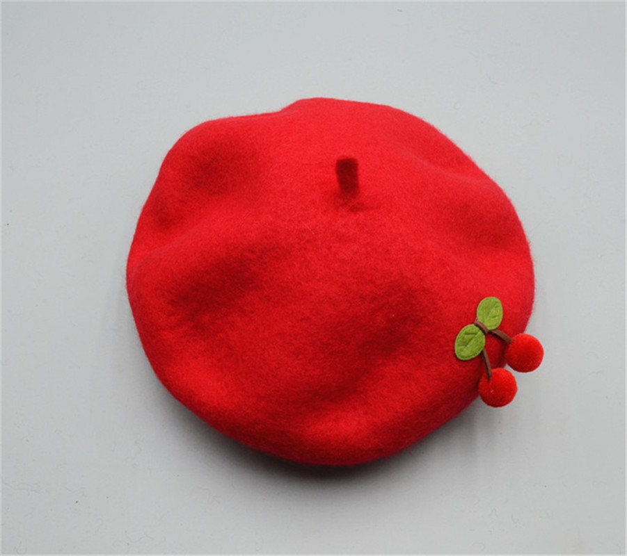 Children's cherry wool knitted berets, children's hats, soft-brim cartoon fisherman hats, winter fashionable warm hats, children's hats detail image 5