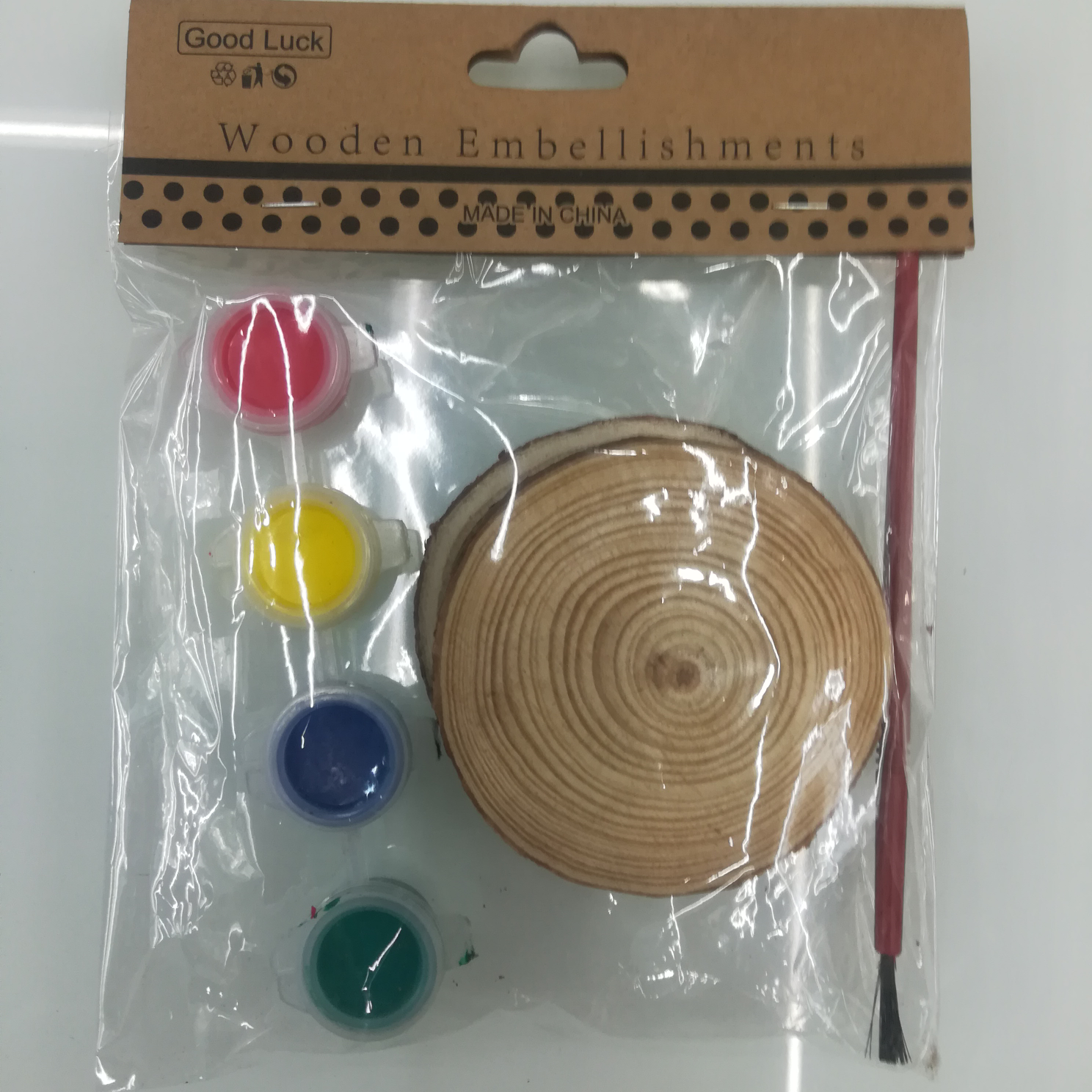 原木片年轮片圆木片手绘实木幼儿园圆木片diy材料手工套装7-8两片带1支画笔1盒颜料