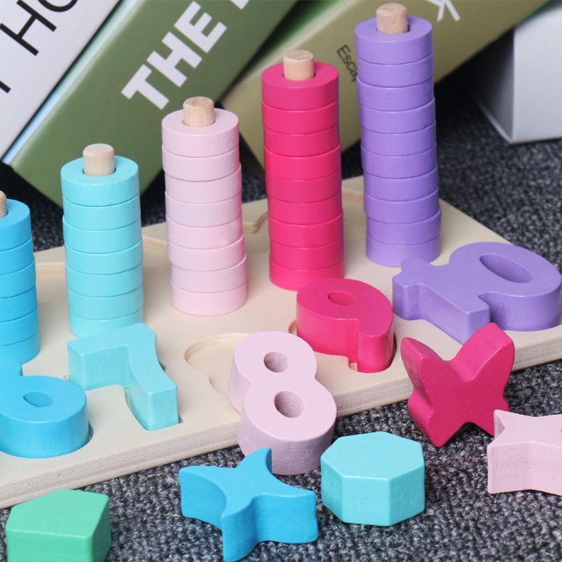 Digital shape matching set column logarithm board children's intelligence wooden early education building block toys, kindergarten mathematics teaching AIDS details Picture