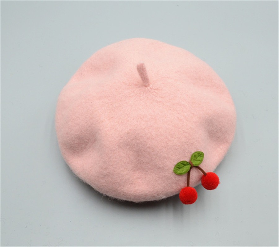 Children's cherry wool knitted berets, children's hats, soft-brim cartoon fisherman hats, winter fashionable warm hats, children's hats detail image 8
