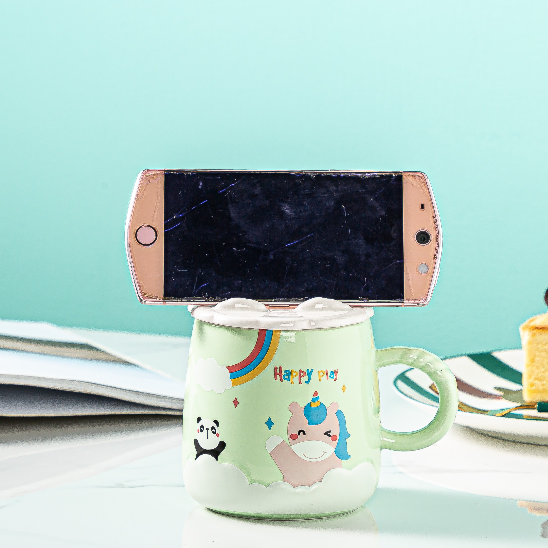 韩版创意可爱马克杯带盖勺少女学生陶瓷水杯闺蜜咖啡早餐杯家用卓洽057详情2