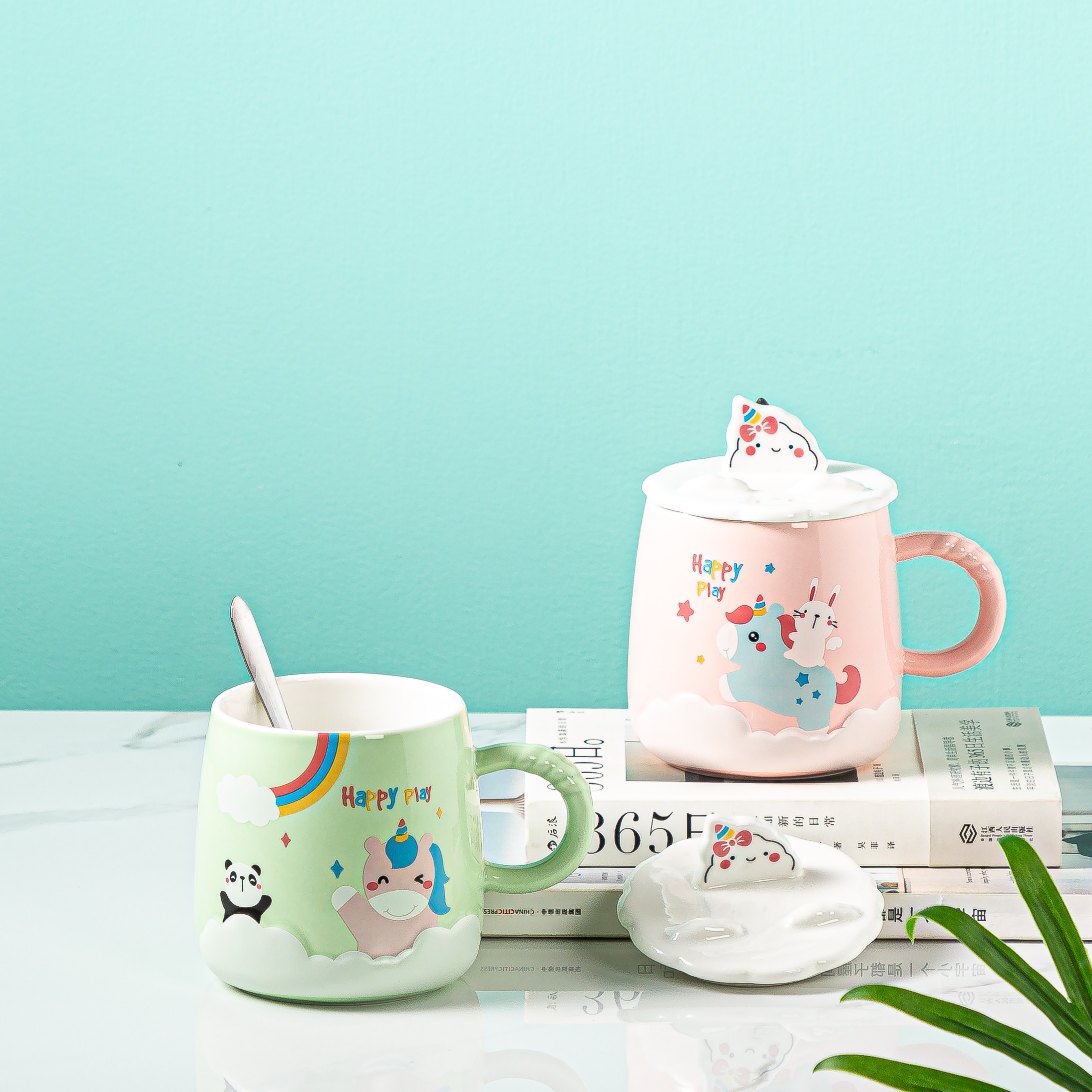 韩版创意可爱马克杯带盖勺少女学生陶瓷水杯闺蜜咖啡早餐杯家用卓洽057详情3