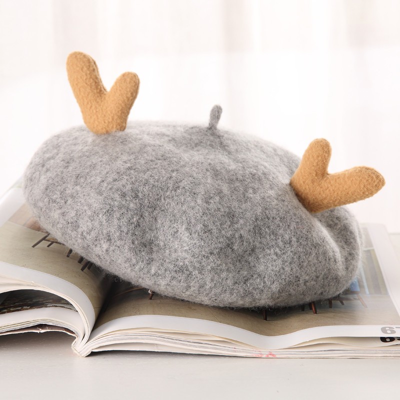 Children's wool antler cartoon beret, children's hat, soft-brimmed fisherman's hat, cute winter warm hat, children's hat detail image 4