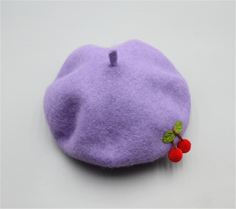 Children's cherry wool knitted berets, children's hats, soft-brim cartoon fisherman hats, winter fashionable warm hats, children's hats detail image 7