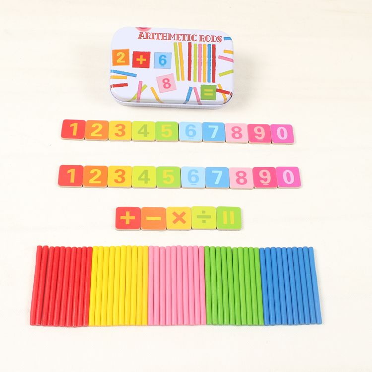Wooden toy educational jigsaw puzzles, early education jigsaw puzzles, parent-child games, exercise logical thinking ability, strong fun, rich colors, small box counting stick toys details Picture