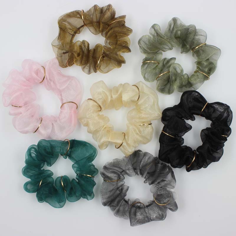 韩国ins头饰  梦幻网纱金属甜美发绳蓬蓬纱小清新大肠圈扎发皮筋详情1