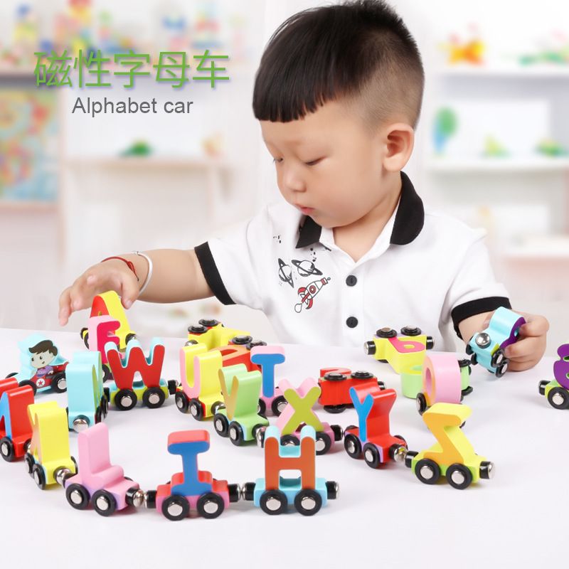 益智儿童玩具磁性车小火车头木质26节数字字母益智木制玩具拖拉车详情图3