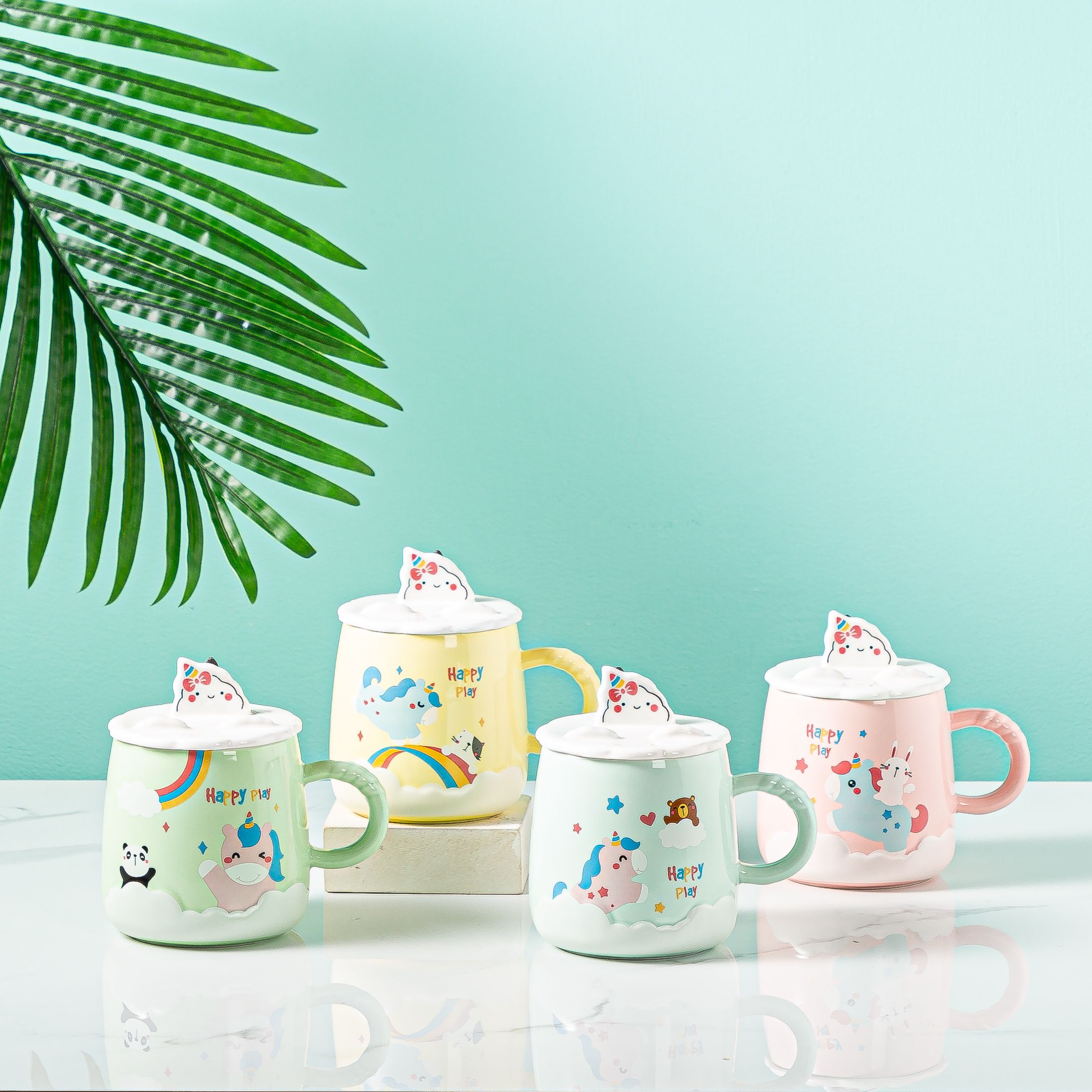 韩版创意可爱马克杯带盖勺少女学生陶瓷水杯闺蜜咖啡早餐杯家用卓洽057图