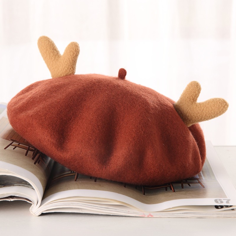 Children's wool antler cartoon beret, children's hat, soft-brimmed fisherman's hat, cute winter warm hat, children's hat detail image 7