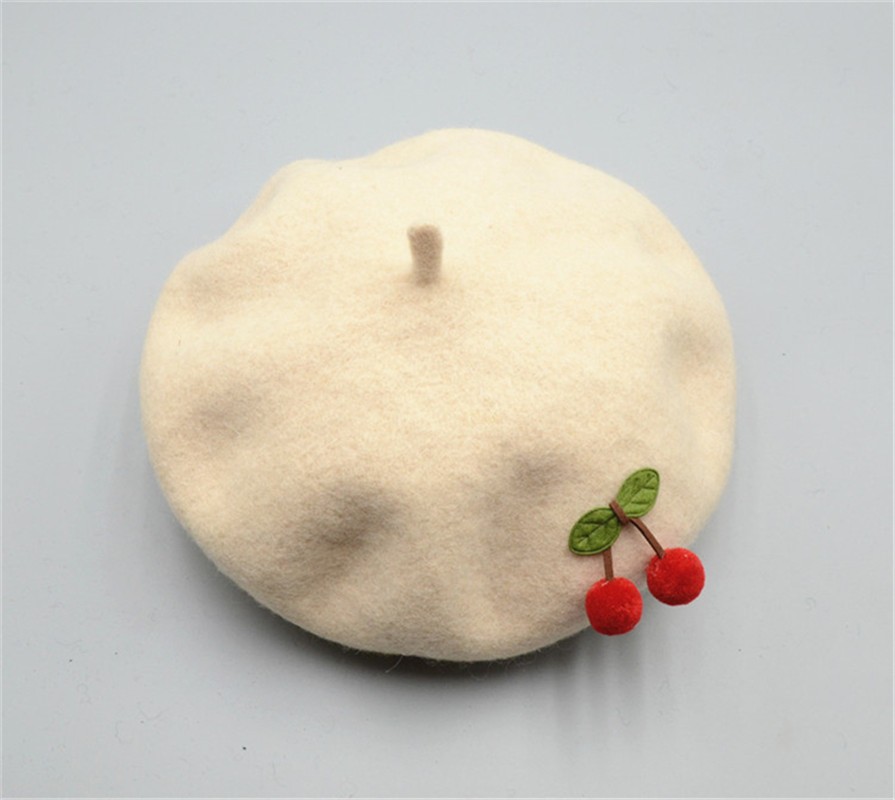 Children's cherry wool knitted berets, children's hats, soft-brim cartoon fisherman hats, winter fashionable warm hats, children's hats detail image 9