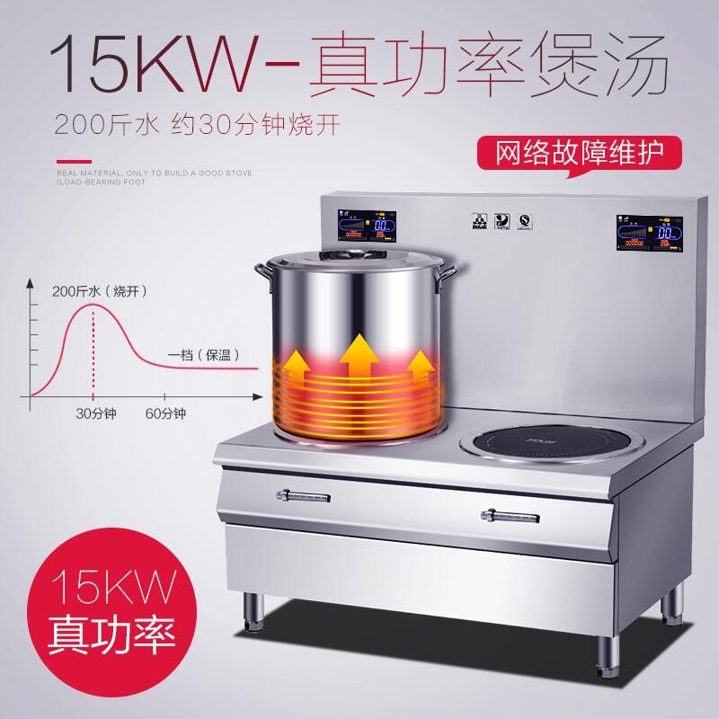 Mai Dachu commercial induction cooker 15kw double-eye soup cooker, double-head high-power kitchen equipment, induction cooker top detail image 1