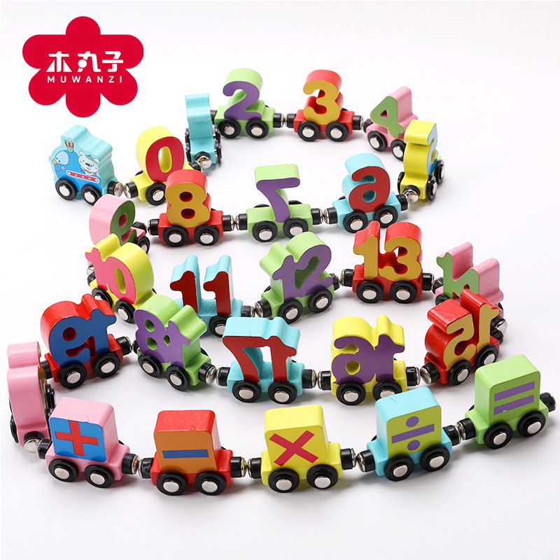益智儿童玩具磁性车小火车头木质26节数字字母益智木制玩具拖拉车详情图4