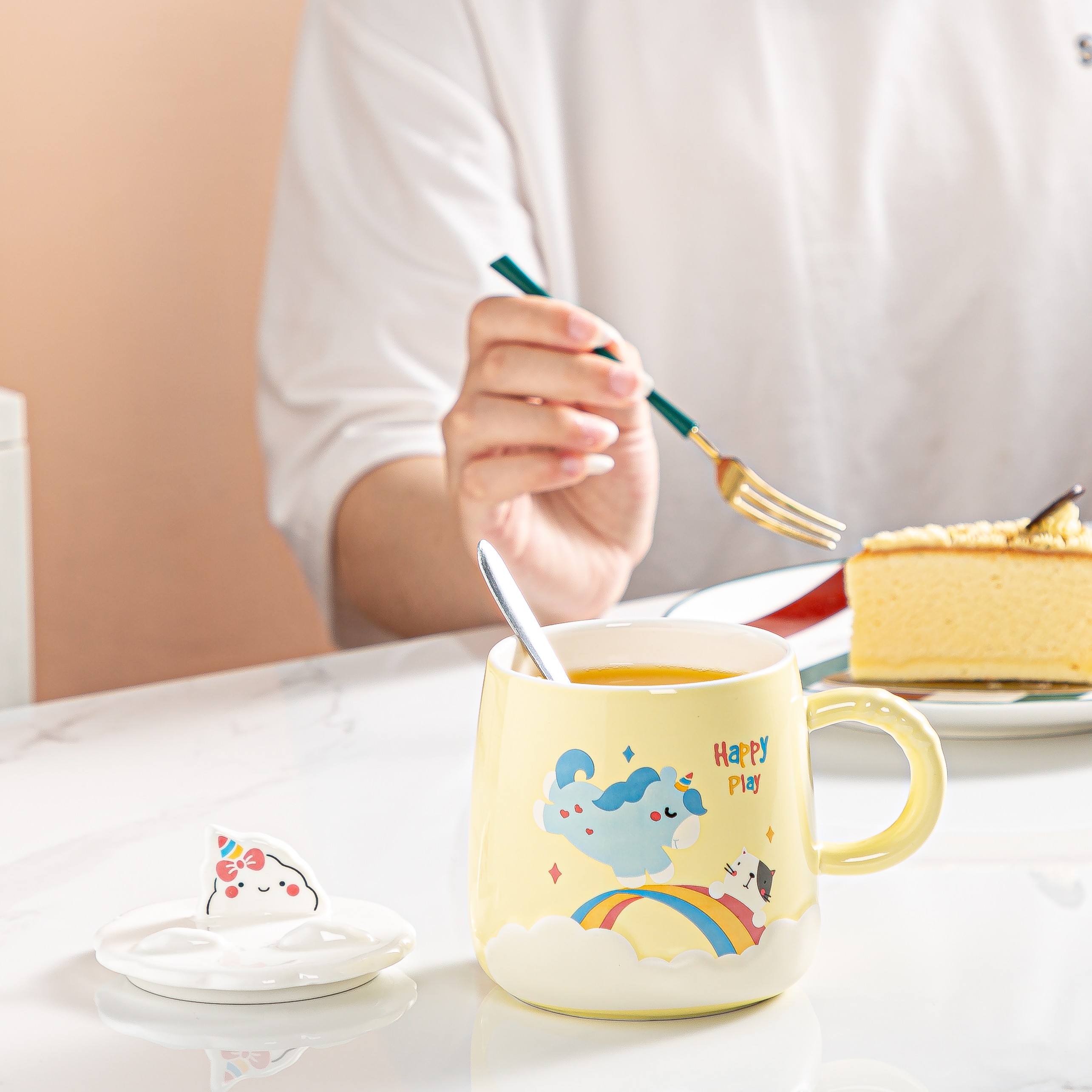 韩版创意可爱马克杯带盖勺少女学生陶瓷水杯闺蜜咖啡早餐杯家用卓洽057详情5