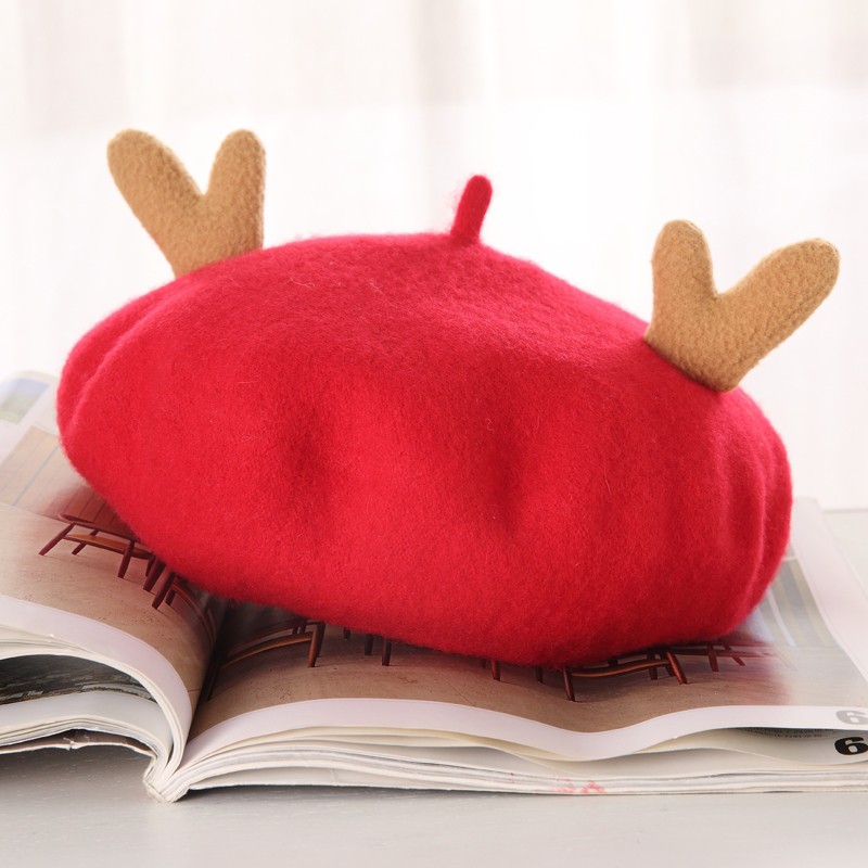 Children's wool antler cartoon beret, children's hat, soft-brimmed fisherman's hat, cute winter warm hat, children's hat detail image 9