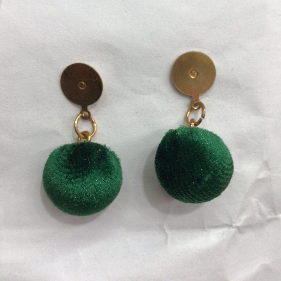 个性简约流苏耳环复古气质晚宴丝绒绿色球球耳钉耳环