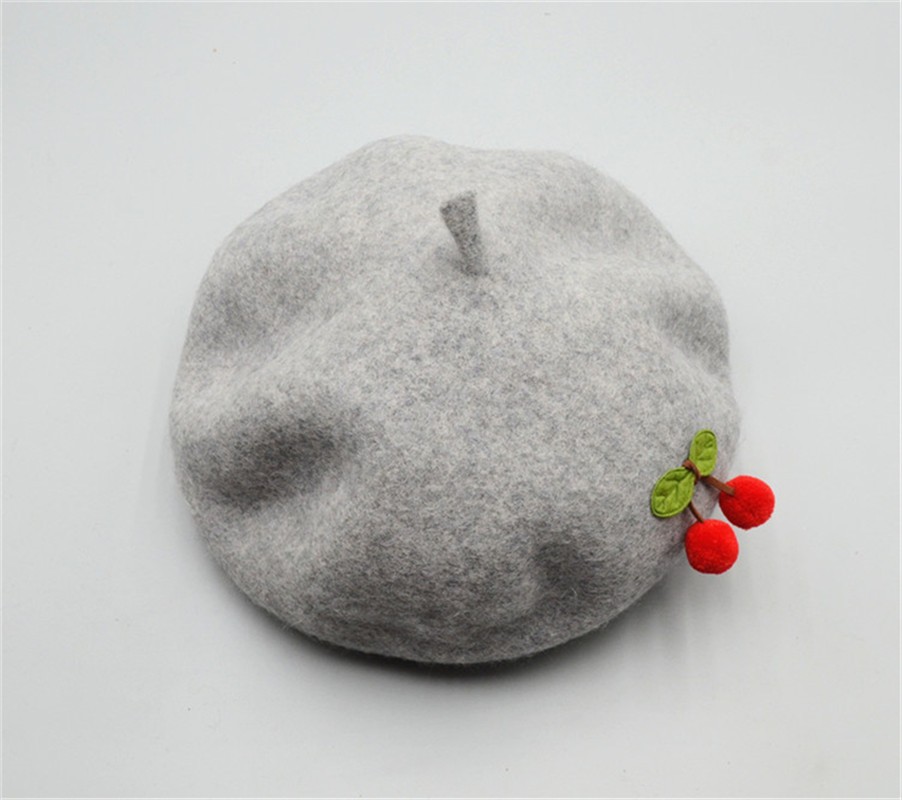 Children's cherry wool knitted berets, children's hats, soft-brim cartoon fisherman hats, winter fashionable warm hats, children's hats detail image 6