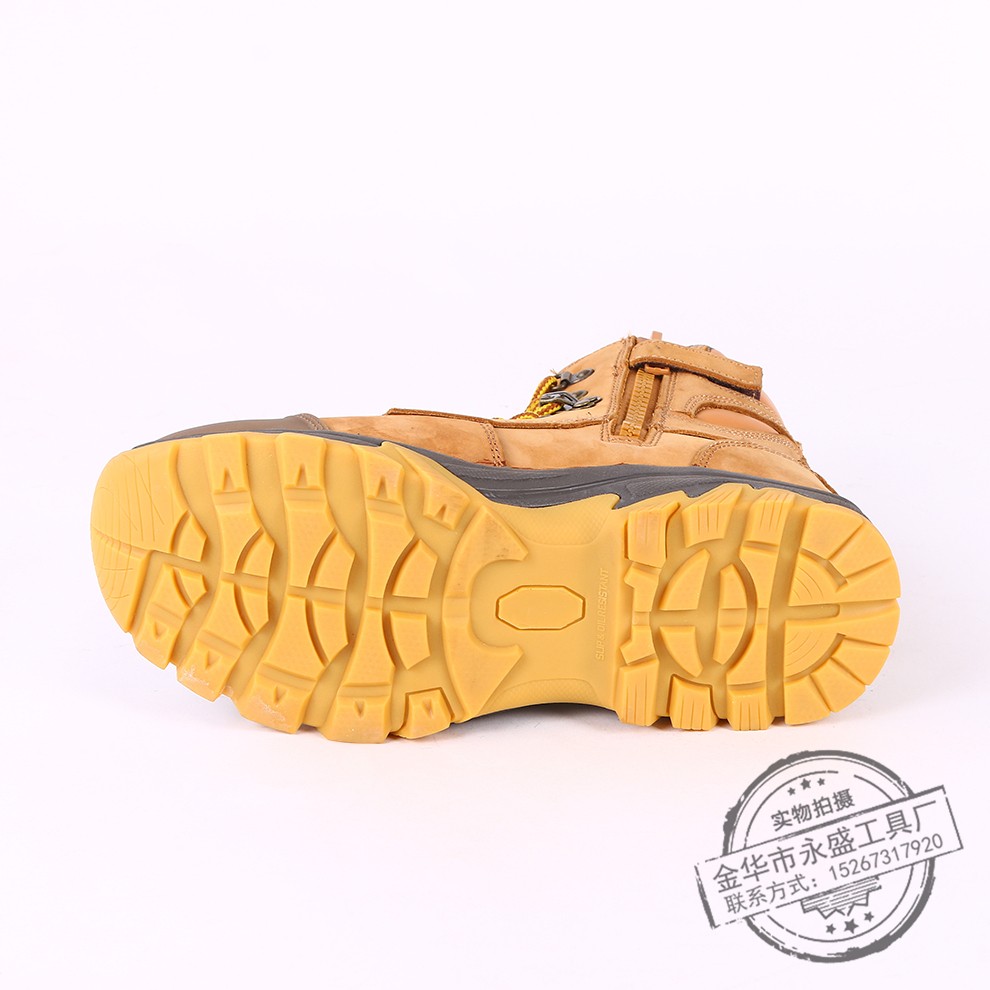 黄色牛巴皮高帮双钢防砸防刺穿劳保鞋详情图3