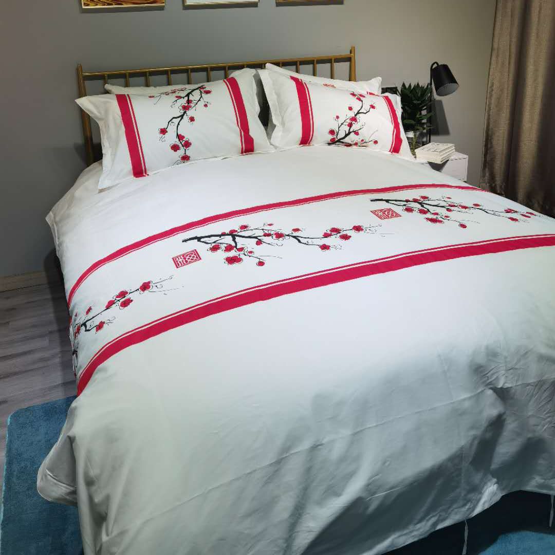 Hotel Guest rooms linen 6040S Chinese satin strip bedding linen four-piece set