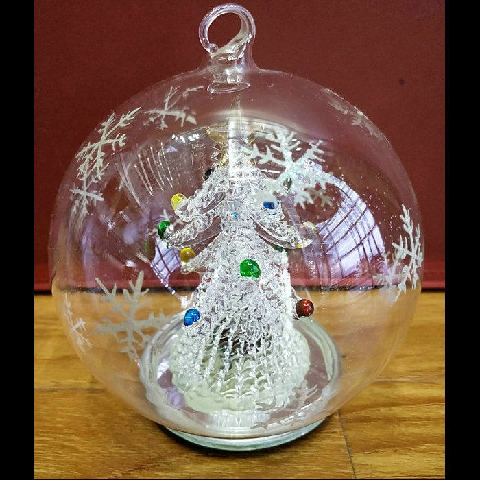 10cm圆罩手工拉丝玻璃 圣诞树 7860-14