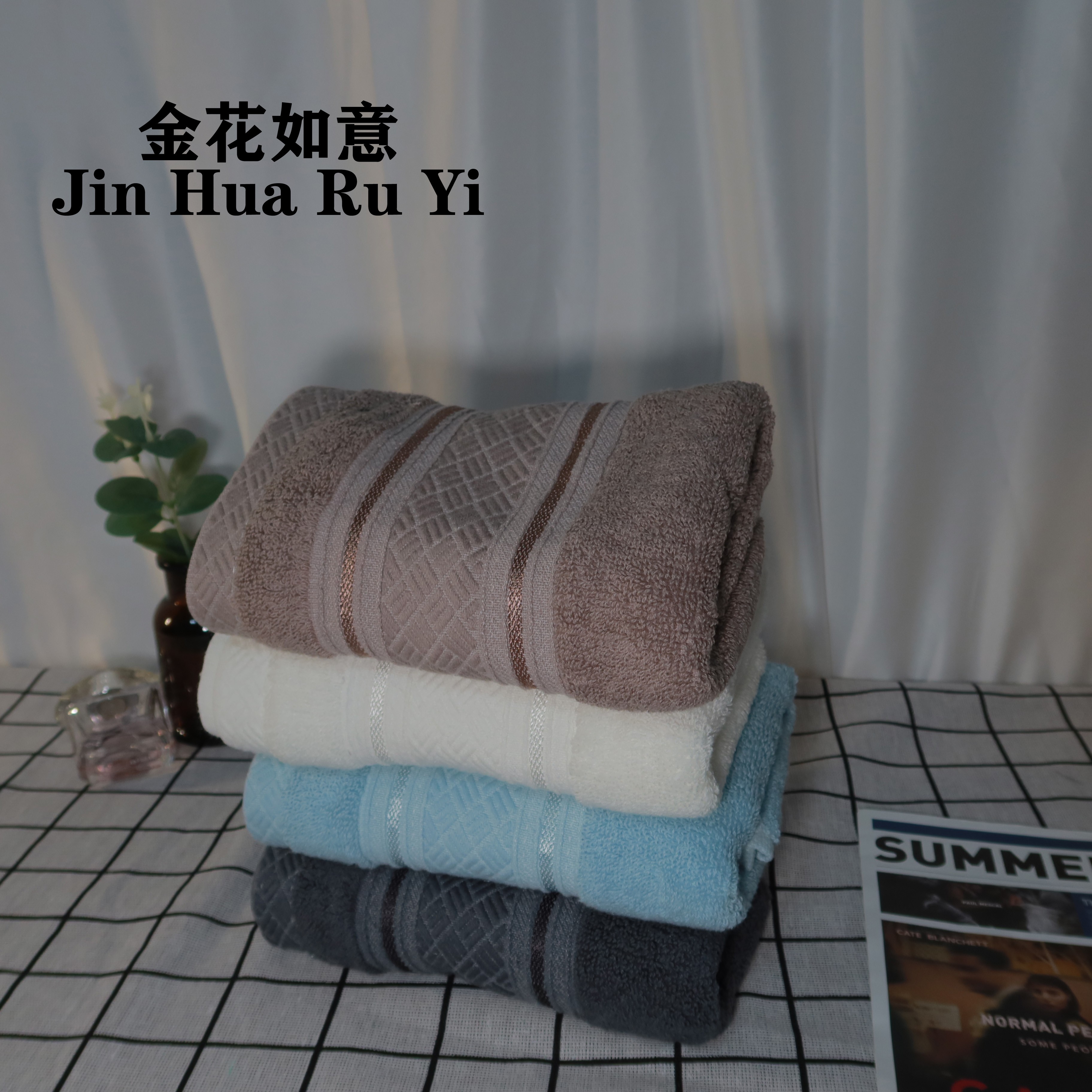 Straw mat satin style face wash and bath household towel cover, pure cotton absorbent and non-fading, soft for adults, men and women, couple face towels, towel mixed color wholesale detail image 2