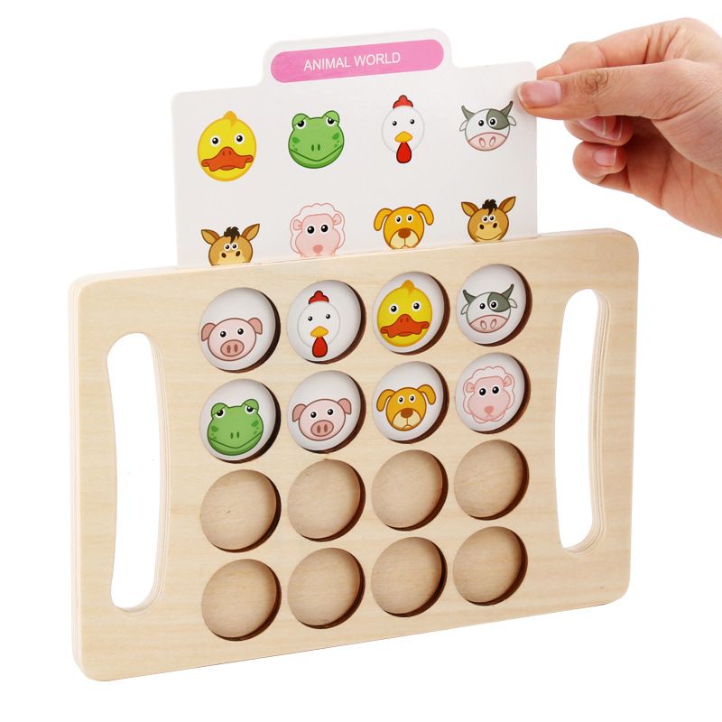 Children's puzzle early education wooden memory chess game baby wooden toy focus training game chess custom