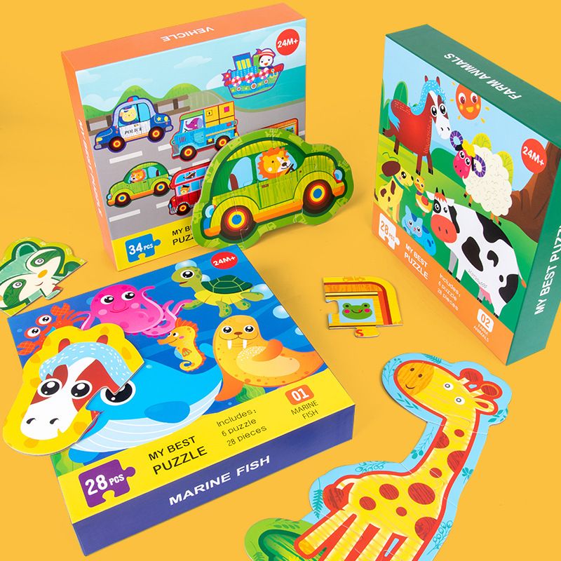 Manufacturers direct marketing creative children's puzzle puzzle puzzle toy baby paper traffic animal matching puzzle board customization