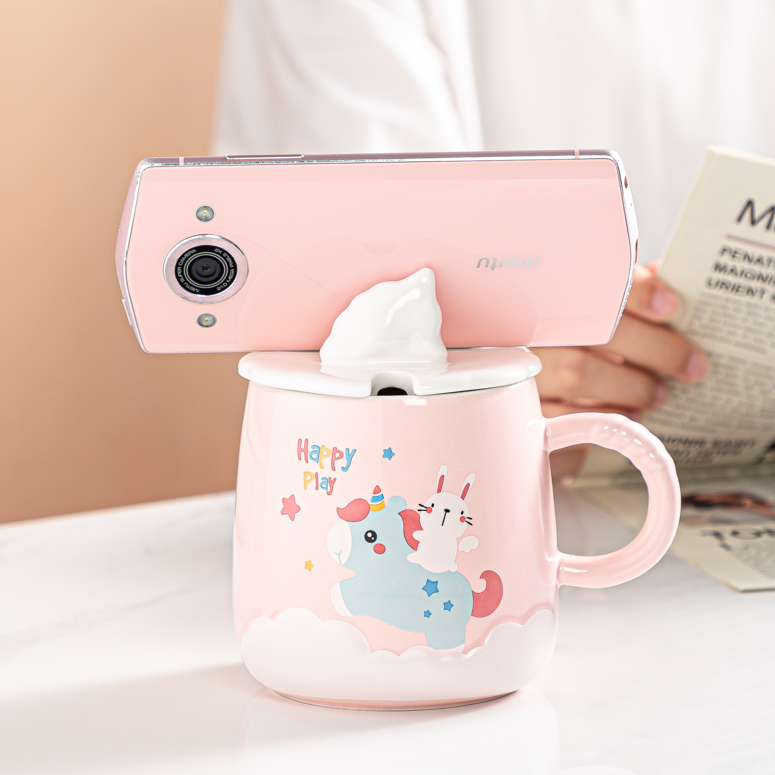 韩版创意可爱马克杯带盖勺少女学生陶瓷水杯闺蜜咖啡早餐杯家用卓洽057详情7