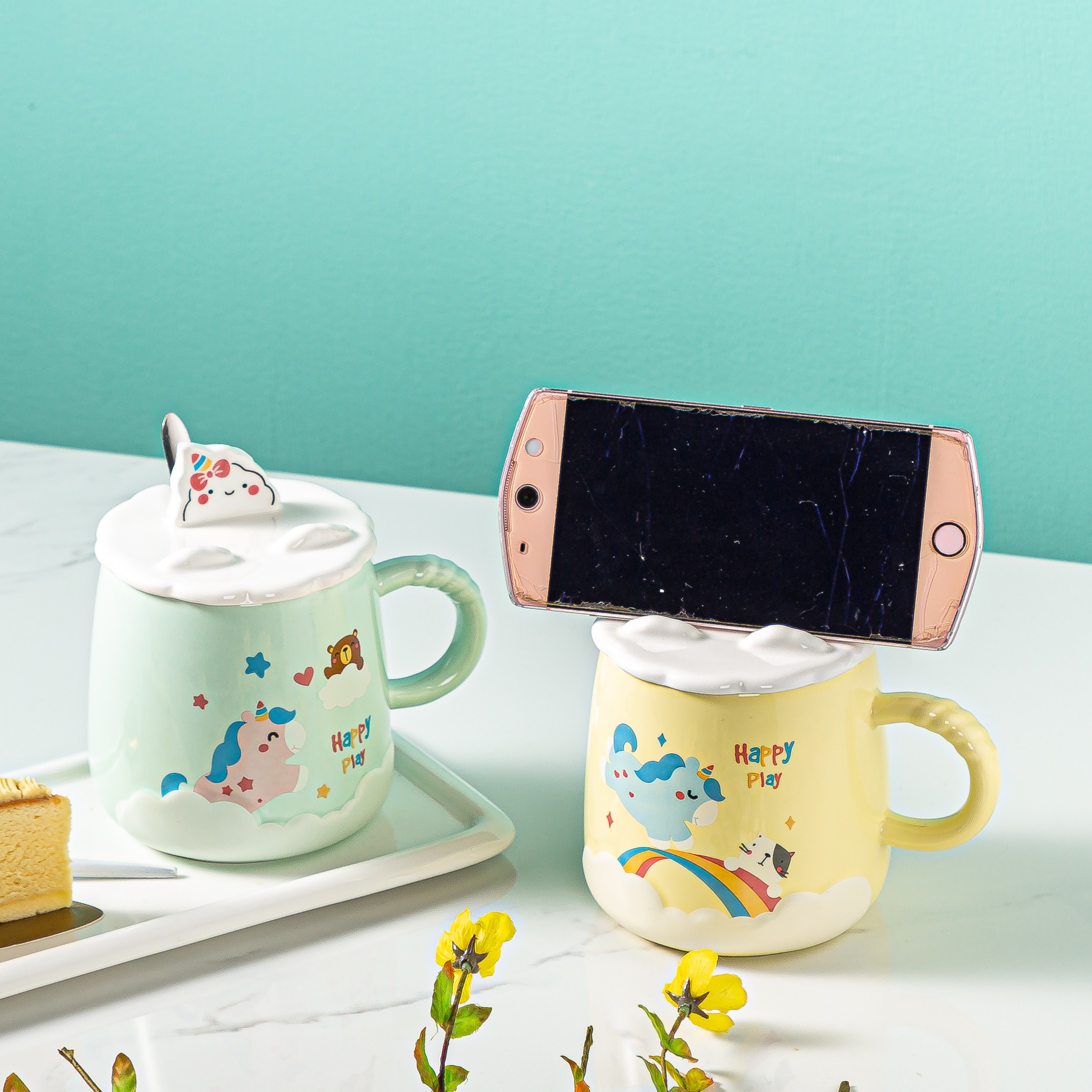 韩版创意可爱马克杯带盖勺少女学生陶瓷水杯闺蜜咖啡早餐杯家用卓洽057详情4