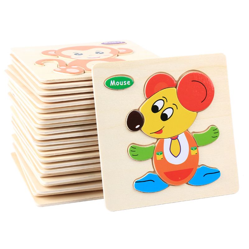 3D立体拼图木制儿童创意玩具宝宝益智早教木质拼板定制跨境批发