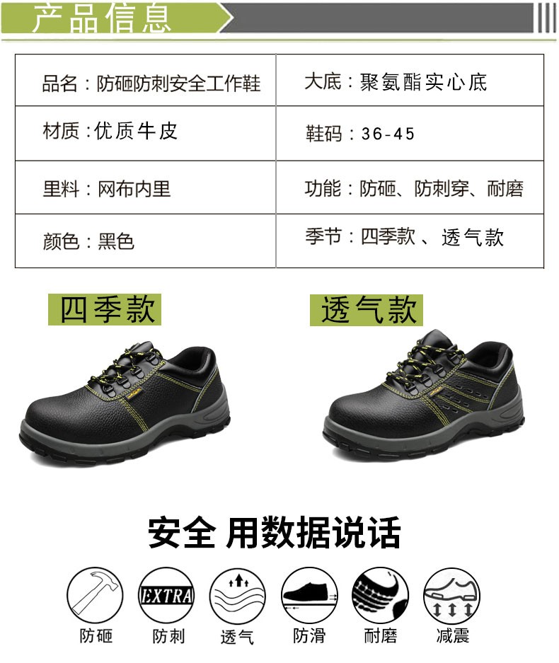 鞋钢包头防砸防刺劳保鞋真皮透气防护鞋子工作靴厨工鞋耐磨防滑详情8