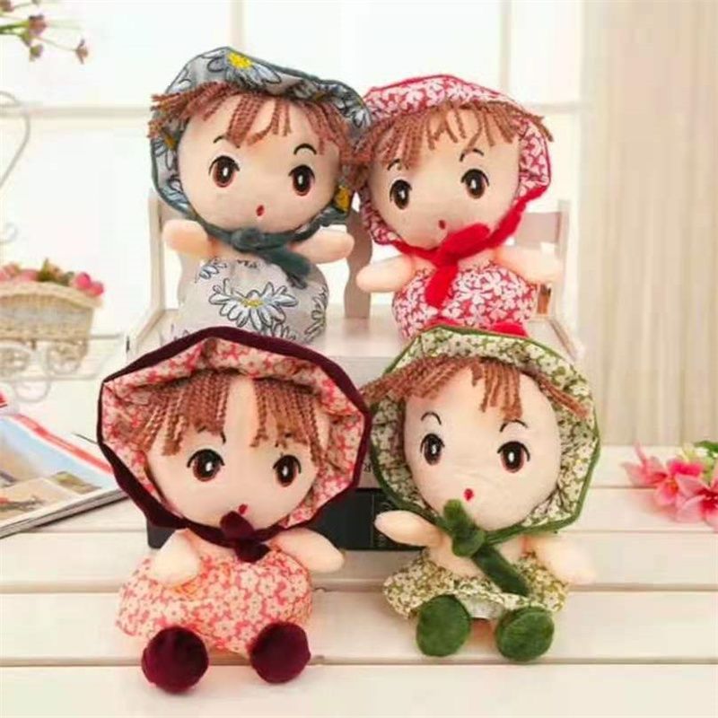 Four-color and multi-colored plush toy with a hat