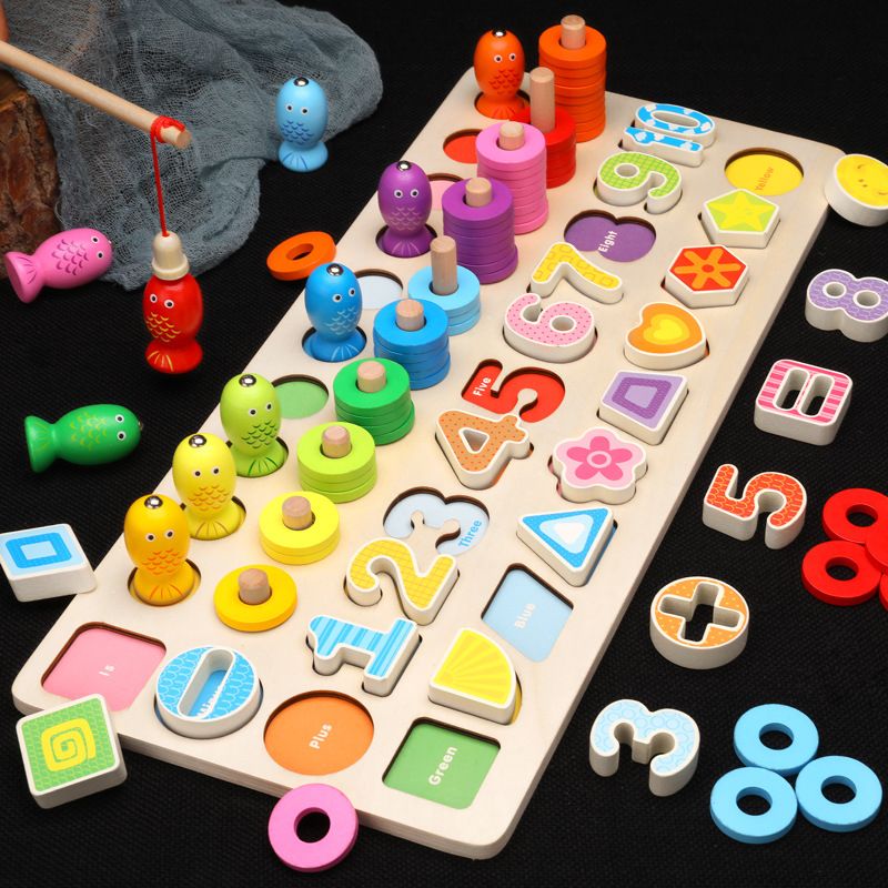 Children's educational toy five-in-one logarithmic board number operation fishing shape matching toy jigsaw puzzle board