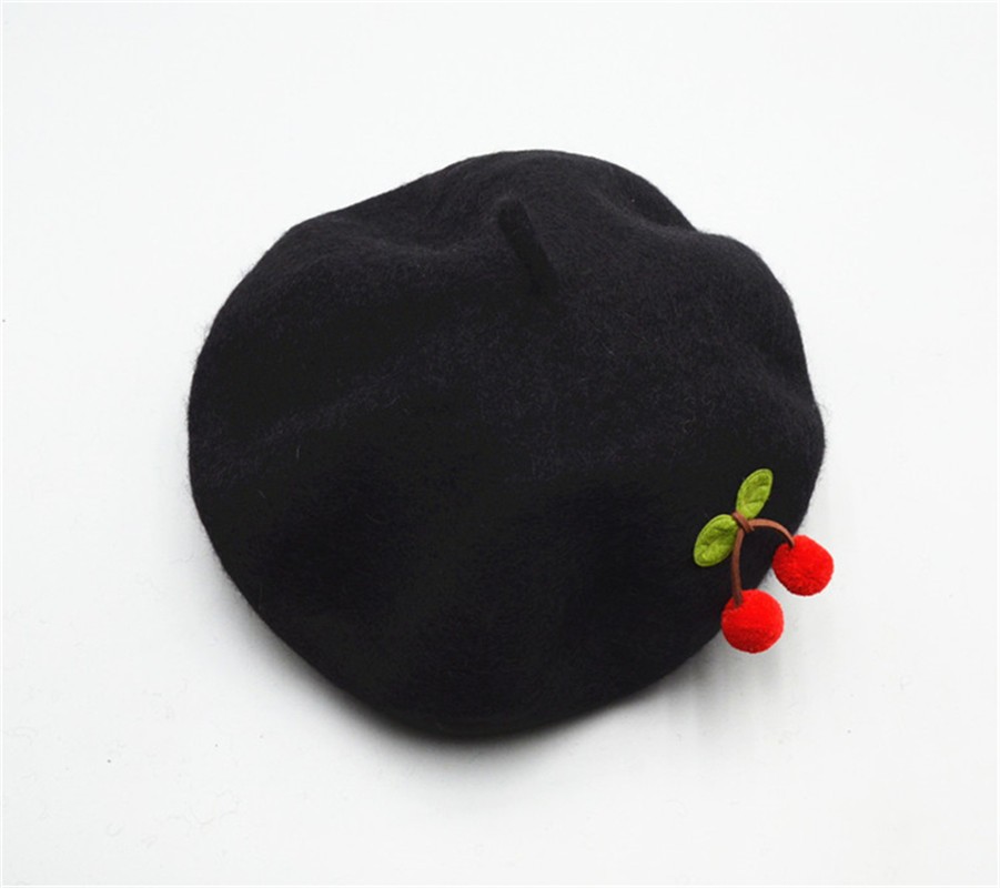 Children's cherry wool knitted berets, children's hats, soft-brim cartoon fisherman hats, winter fashionable warm hats, children's hats detail image 4