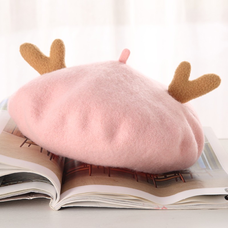 Children's wool antler cartoon beret, children's hat, soft-brimmed fisherman's hat, cute winter warm hat, children's hat detail image 8