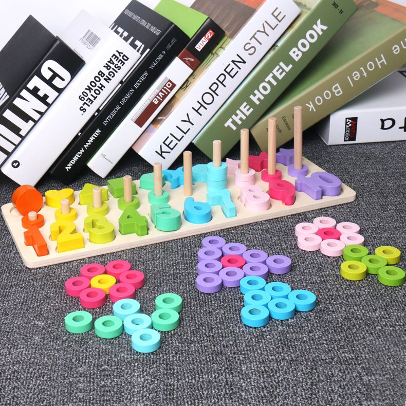 Digital shape matching set column logarithm board children's intelligence wooden early education building block toys, kindergarten mathematics teaching AIDS Application Scenario