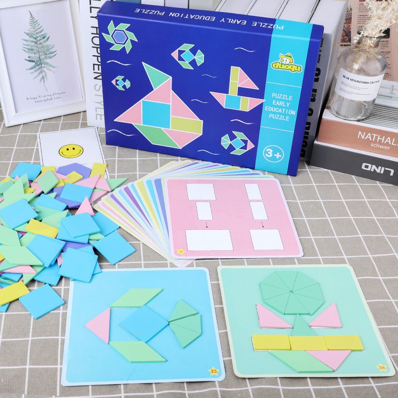 180-piece creative jigsaw puzzle for children, versatile and fun three-dimensional shape tangram puzzle, early education and intelligence wooden toy details Picture