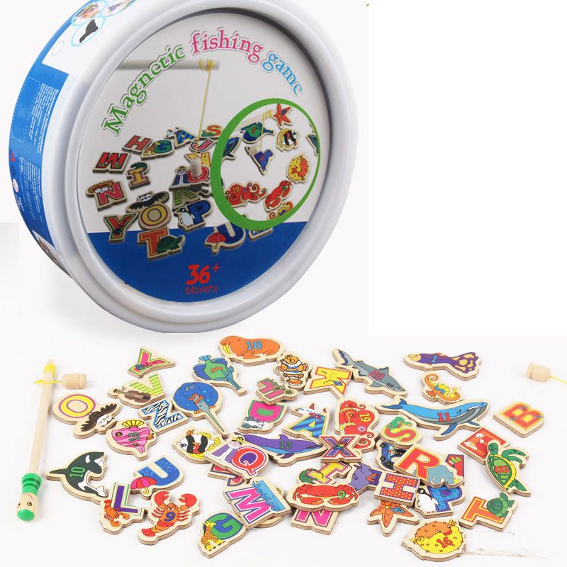 A set of children's magnetic fishing toys in buckets is selling well at wooden street stalls. It's a cross-border educational water play toy for girls and babies Item Picture