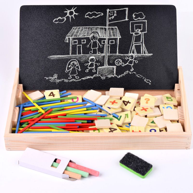 This upgraded multi-functional arithmetic learning box features wooden toys for learning to draw, doodling, and writing, combining education with entertainment. It is suitable for parent-child games for early education, cognitive games, and arithmetic ability development Specification image