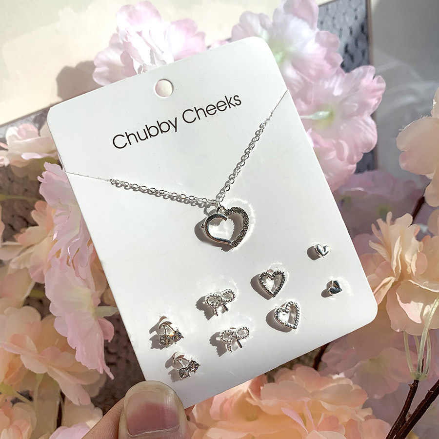 Korean version four-leaf clover pearl heart-shaped necklace for women, Weekly earrings, collarbone chain set jewelry chain 6588 Item Picture