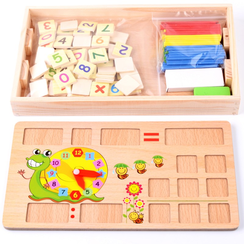 This upgraded multi-functional arithmetic learning box features wooden toys for learning to draw, doodling, and writing, combining education with entertainment. It is suitable for parent-child games for early education, cognitive games, and arithmetic ability development detail image 4