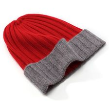 羊绒针织反口抽条双色针织帽子