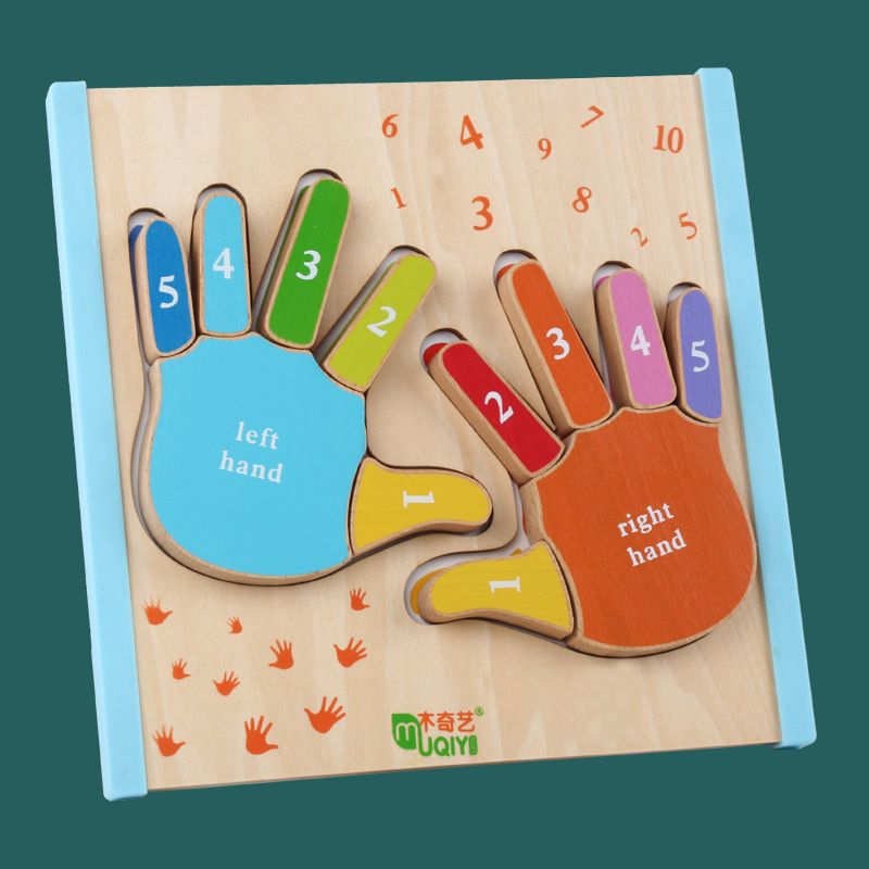 Finger palm learning block game kindergarten early education puzzle shape number cognition wooden Montessori teaching toys