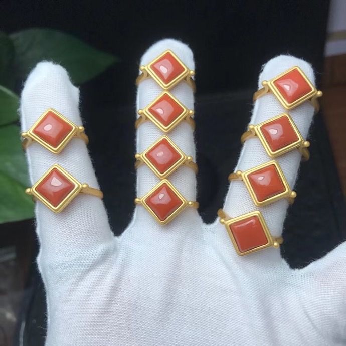 Bright crystal jewelry, natural South Red 925 silver hinged ring, simple and versatile for both men and women details Picture