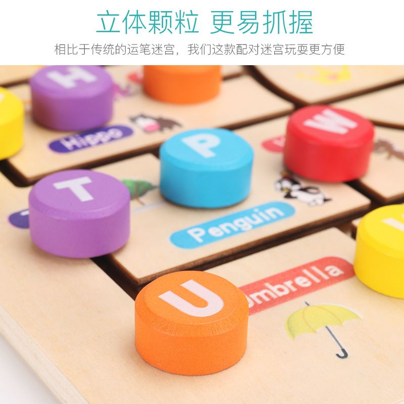 Factory direct sales of new wooden digital letter positioning matching maze children's early education cognitive intelligence interactive toys Item Picture