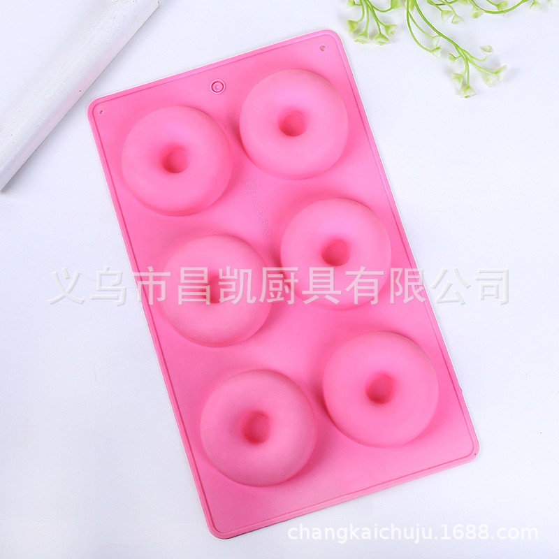 创意硅胶6连甜甜圈蛋糕模具圆形带柱硅胶模果冻模 diy甜品慕斯模详情图4
