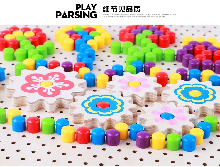 Babies can exercise their hand-eye coordination, logical thinking ability and creative imagination through the mushroom nail game. It combines education with entertainment and enables them to learn and grow while having fun. Colorful mushroom nail platter game pic 9