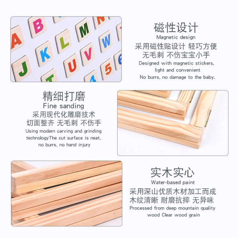 Wooden toys for learning to draw, cultivating graffiti and writing, combining education with entertainment. Parent-child games are combined to allow children to learn and grow while having fun. 822 comes with a letter sticker board Application Scenario