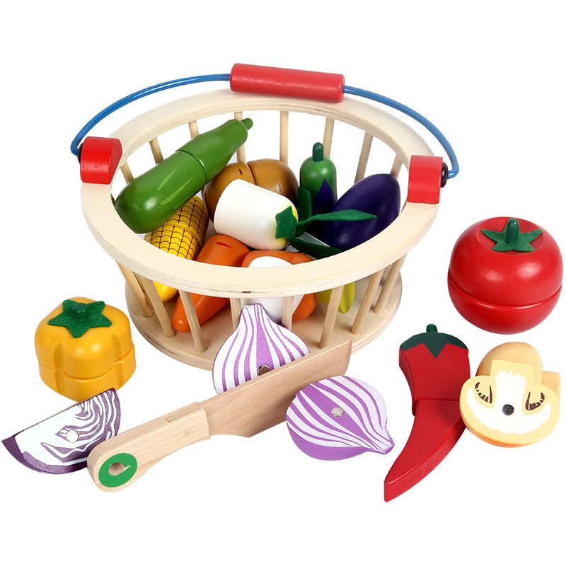 Children wooden magnetic simulation fruits and vegetables cut to see the baby cut happy every kitchen toys wholesale details Picture