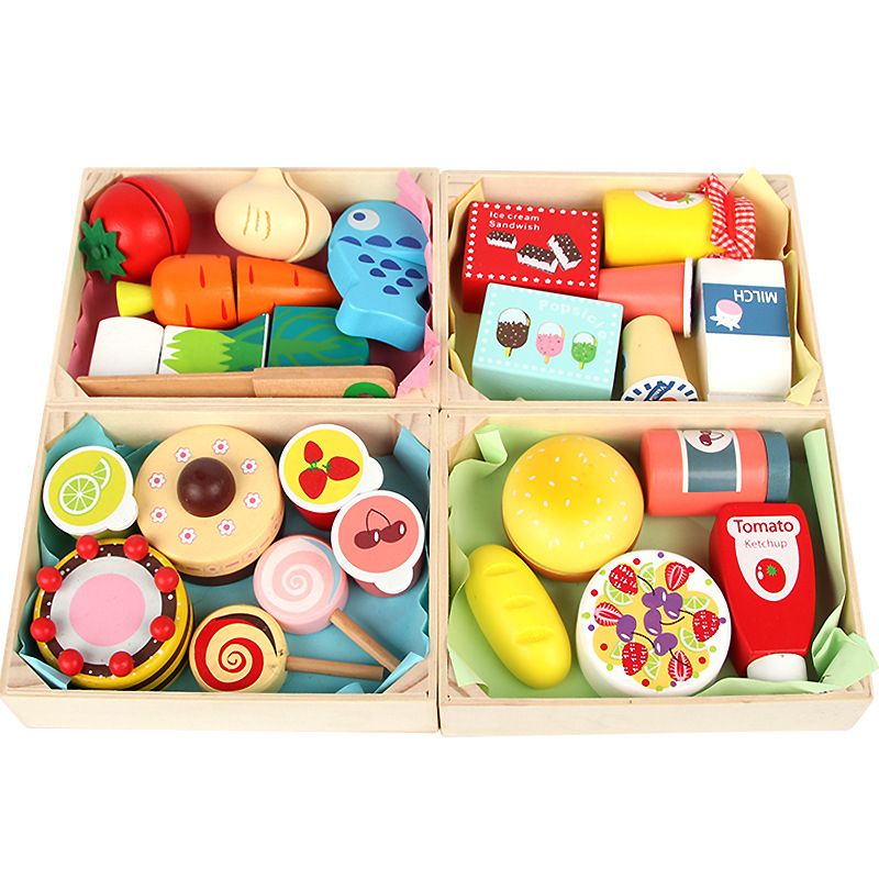 Wooden box fruit and vegetable cutting see wooden simulation of every kitchen cut joy infant education educational toys Specification drawing