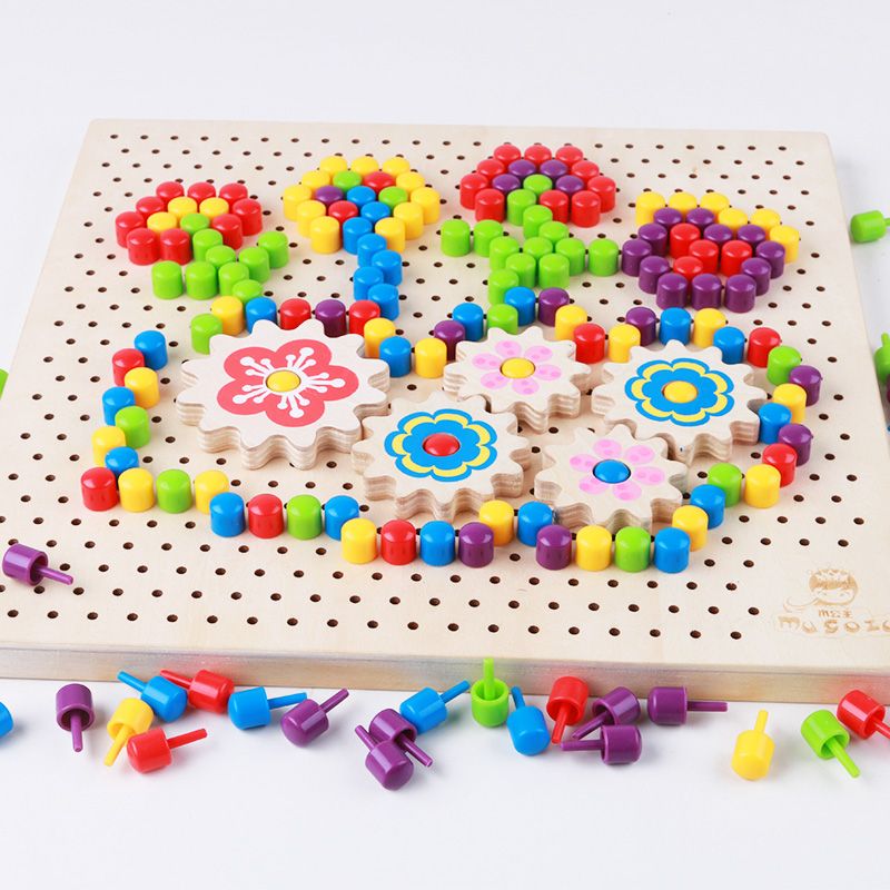 Babies can exercise their hand-eye coordination, logical thinking ability and creative imagination through the mushroom nail game. It combines education with entertainment and enables them to learn and grow while having fun. Colorful mushroom nail platter game Item Picture